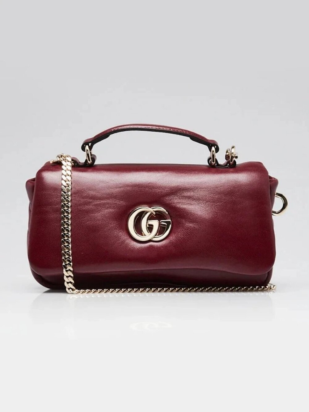 Gucci Red Leather Padded Lambskin Leather Mini GG Milano Shoulder Bag